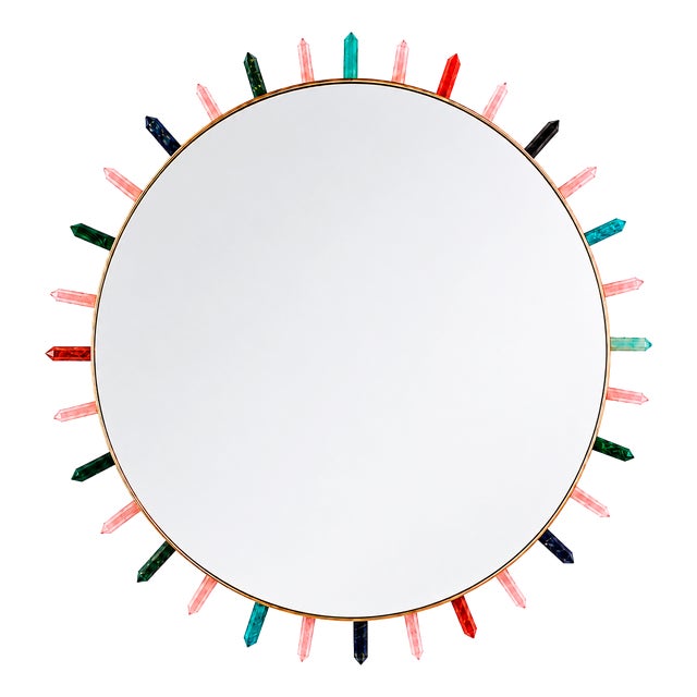 Round Mirror with Multicolored Semiprecious Stones by L.A. Studio, 1990s For Sale