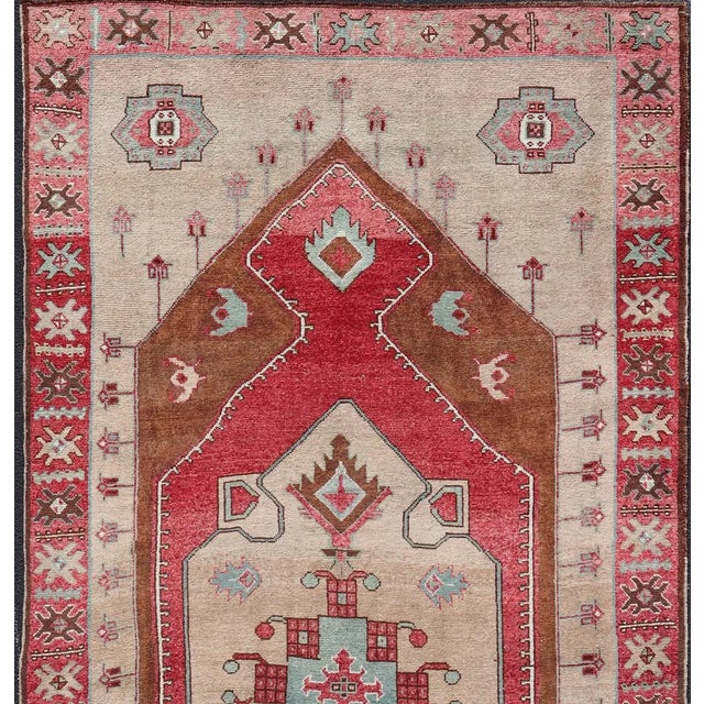 Large Vintage Turkish Oushak Rug With Warm Red, Taupe, and Soft Aqua Accents 7'9 X 15'5 For Sale - Image 4 of 16