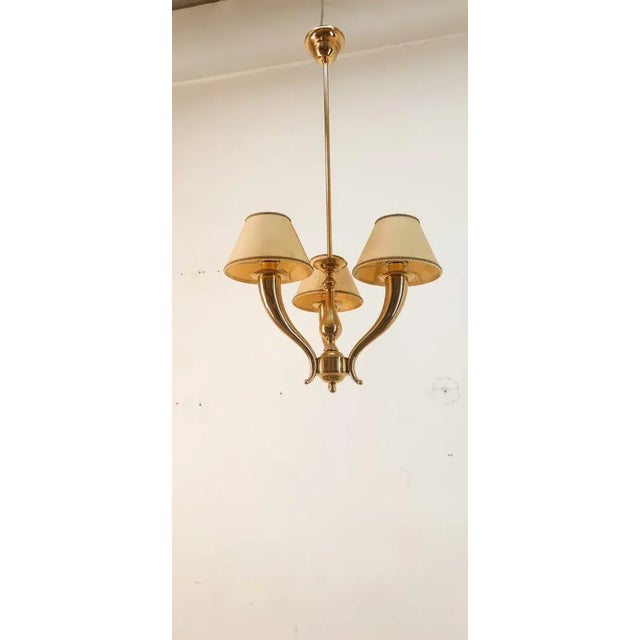 Brass Chandelier with Parchment Lampshades For Sale - Image 9 of 11