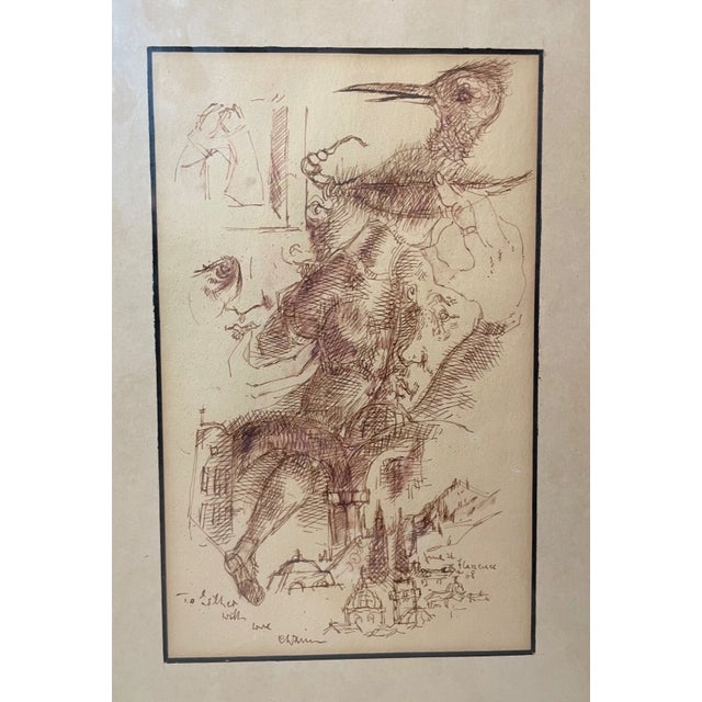 Up for sale is a wonderful vintage original Chaim Gross ink drawings done in 1968. It's done with a stylized abstract...
