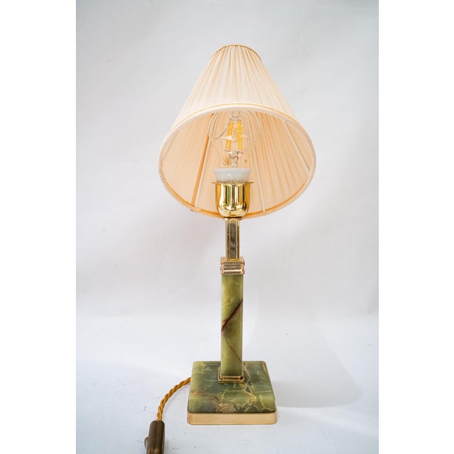 Art Deco Jade Table Lamp with Brass and Fabric Shade, 1920s For Sale - Image 18 of 18