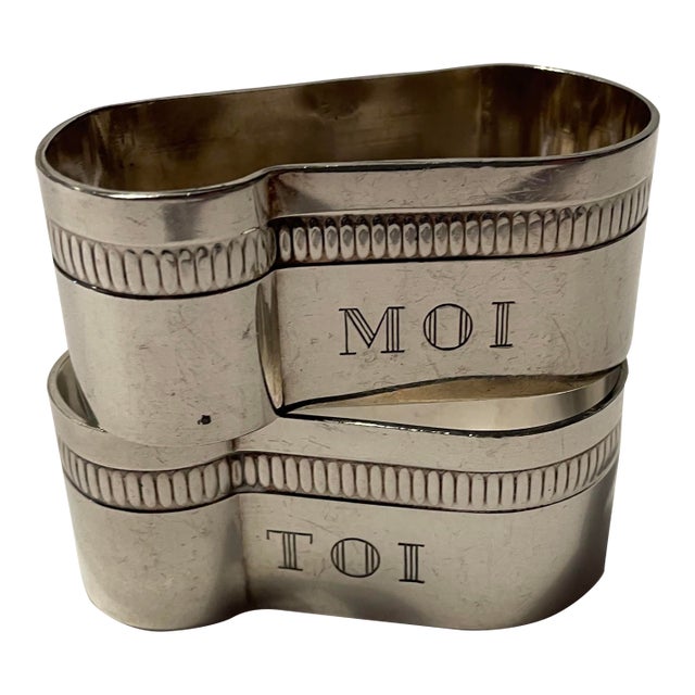 Pair of Art Deco French Moi & Toi Silverplate Napkin Rings For Sale