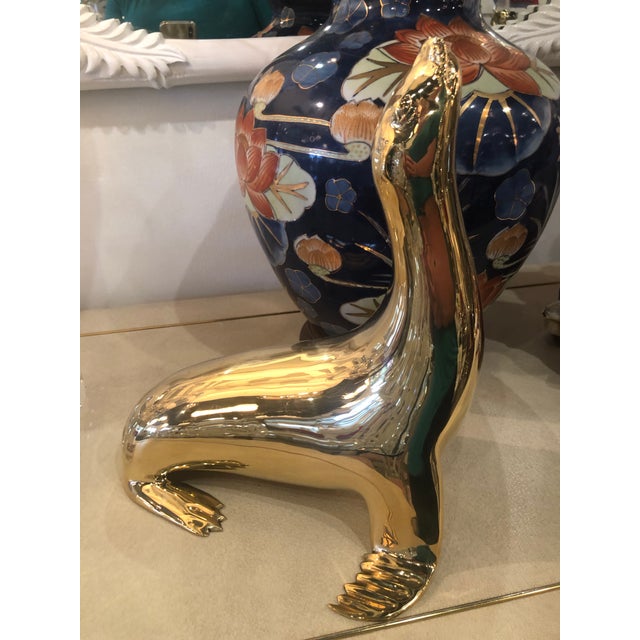 Metal Vintage Polished Brass Seal Animal Statue For Sale - Image 7 of 9
