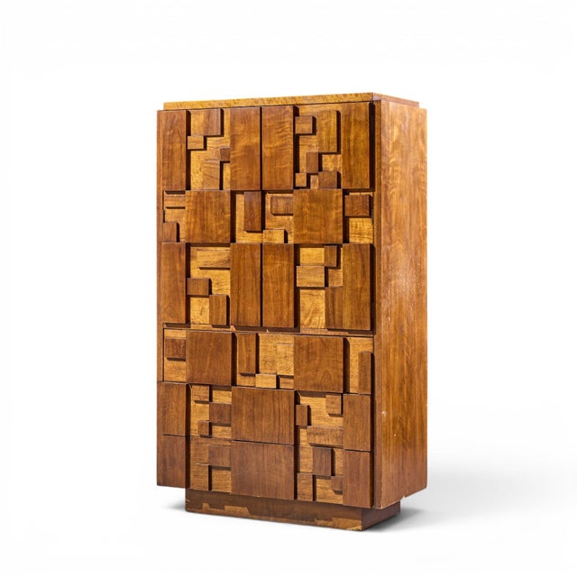 Mid-Century Modern Lane Staccato Brutalist Mid Century Walnut Armoire Dresser For Sale - Image 3 of 10