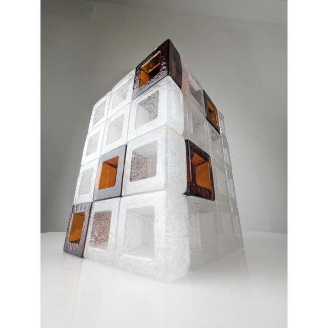 Amber and Ice Murano Glass Cube Lamp by Albano Poli for Poliarte, 1960s by Albano Poli For Sale - Image 9 of 12