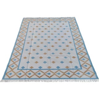 Handmade Cotton Star and Gingham Rug For Sale