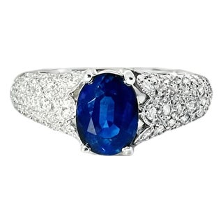 Late 20th Century 14K White Gold Sapphire Diamond Tulip Ring Band, Size 7 For Sale