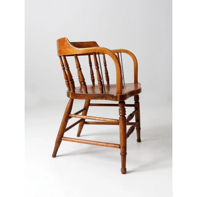 Wood Antique Captain's Chiar For Sale - Image 7 of 12