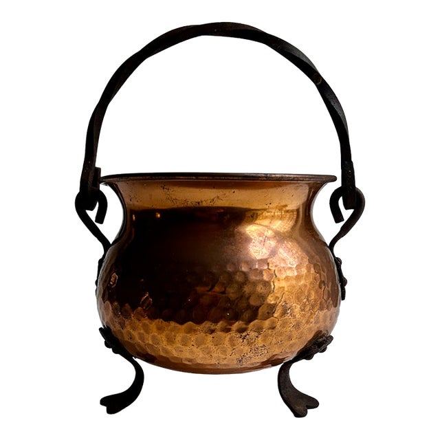 Iron Footed & Handled Hand Hammered Copper Pot, C. 1970's For Sale