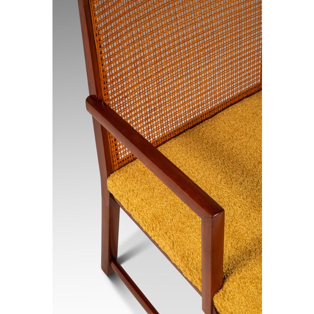 Rare Mid-Century Modern Cane-Backed Armchair in Walnut & Bouclé Attributed to Michael Taylor for Baker Furniture (New World Collection), Usa, C. 1960s For Sale - Image 14 of 18