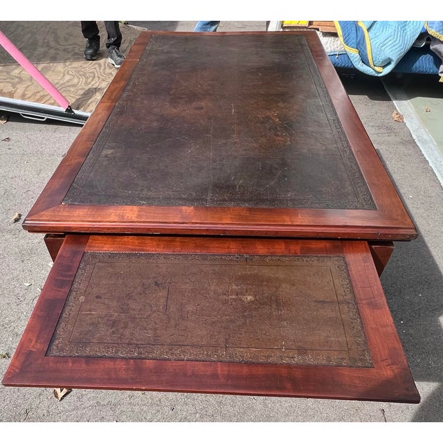 Wood French Neoclassical Mahogany Leather Top Desk With Ormolu Urn Mounts & Pull-Out Slides For Sale - Image 7 of 12