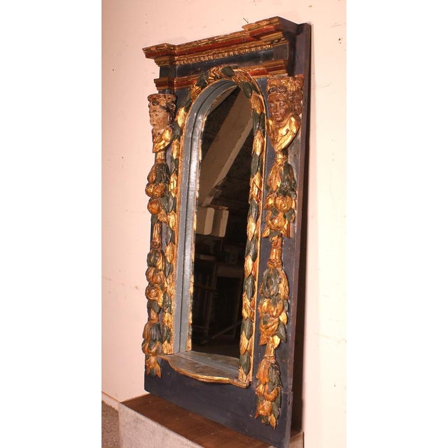 Large 17th Century Spanish Mirror in Polychrome Wood For Sale - Image 5 of 12