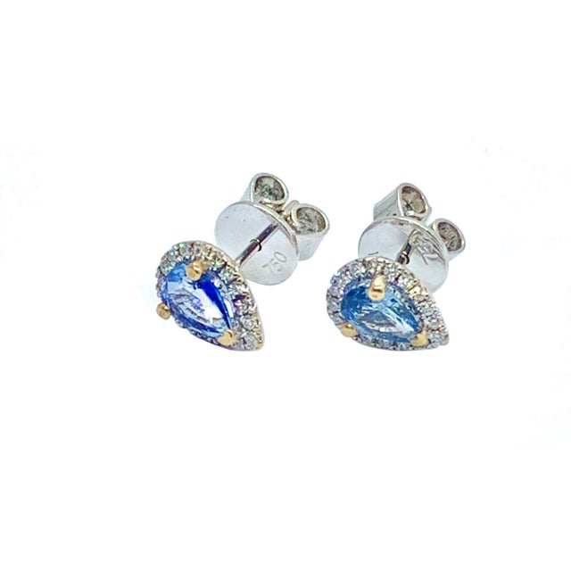 2010s Diamond Sapphire Earrings 18k White Gold Stud 0.60 TCW Certified For Sale - Image 5 of 8