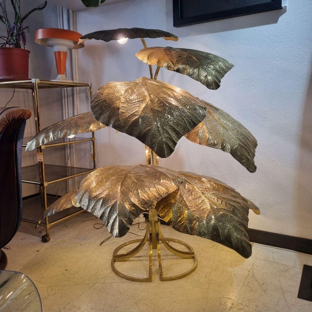 Brass Rhubarb Leaf Lamp by Tommaso Barbi, 1970s For Sale - Image 11 of 13
