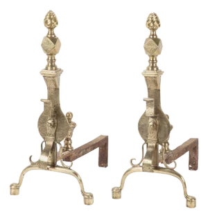 Pair of English Regency Etched Brass Andirons