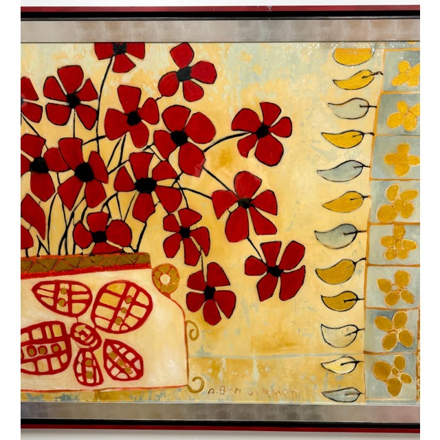 Monumental Original Avi Ben Simhon Floral Still Life, Oil & Enamel on Canvas For Sale - Image 13 of 18