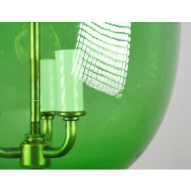 Antique 13 In. Green Hand Blown Crystal Bell Jar Pendant Light For Sale - Image 4 of 12