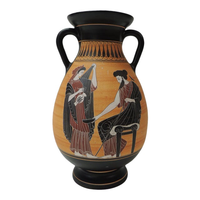 Vintage Encaustic Hand Painted Terracotta Greek Vase With Handle