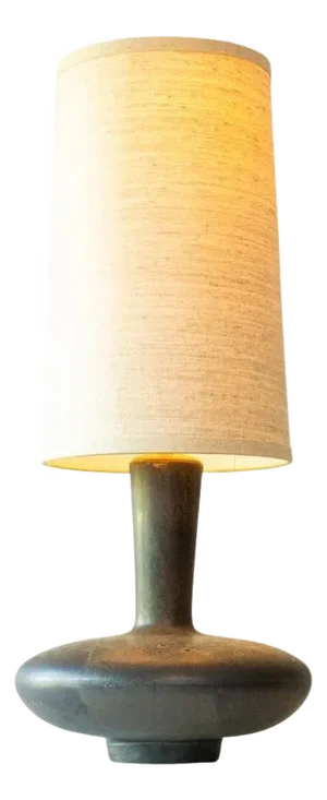 Dark Brown Ceramic Table Lamp with Silk Lampshade attributed to R. Houben, 1970s
