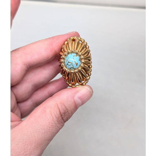 Vintage 1960s Signed Napier Goldtone Faux-Turquoise Adjustable Cocktail Ring For Sale - Image 13 of 14
