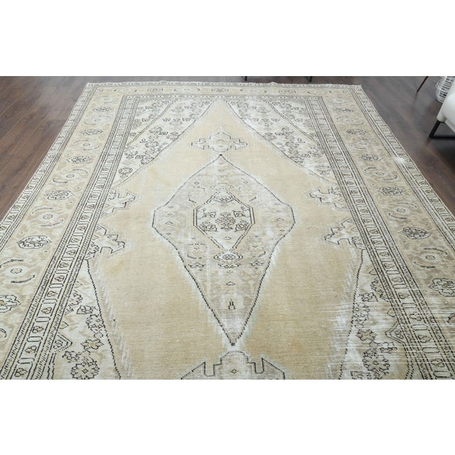 1970s 1970s Vintage Persian Handmade Wool Cotton Beige Area Rug For Sale - Image 5 of 11
