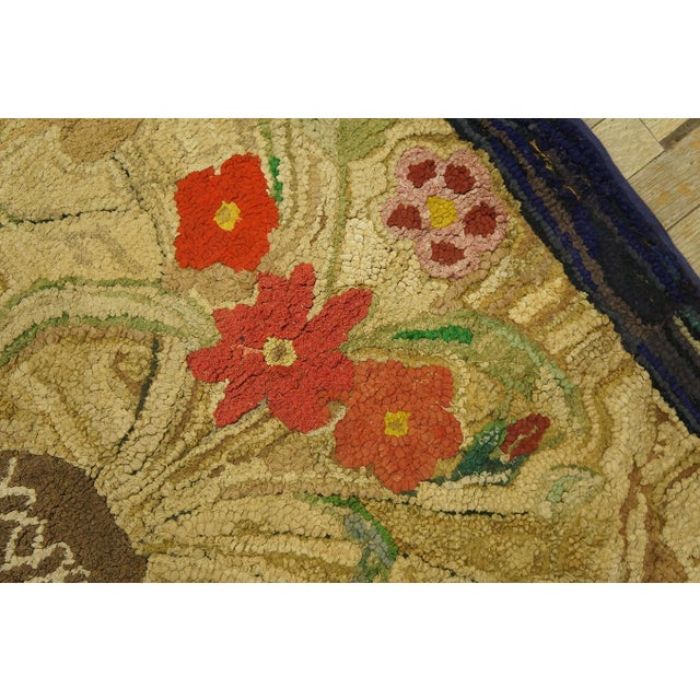 Camel 1890s Tan Camel Folk Art Rustic Antique American Hooked Rug 2'3" X 4'6" Hand Knotted Wool Carpet For Sale - Image 8 of 10