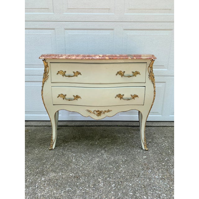 Antique French Louis XV Marble Top Bombay Chest Commode With Mounted Bronze Ormolu For Sale - Image 13 of 13