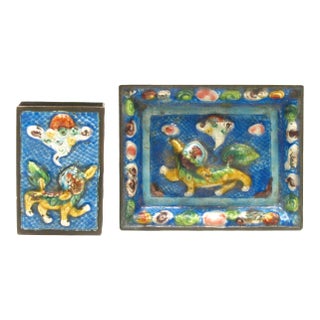 c.1900 Cloisonné Ashtray & Matchbox Holder For Sale