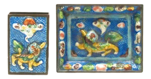 c.1900 Cloisonné Ashtray & Matchbox Holder
