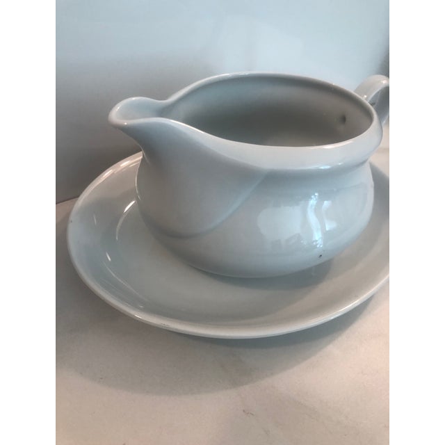 Ceramic White Cordon Bleu Sauce Boat and Saucer From Hungary For Sale - Image 7 of 9