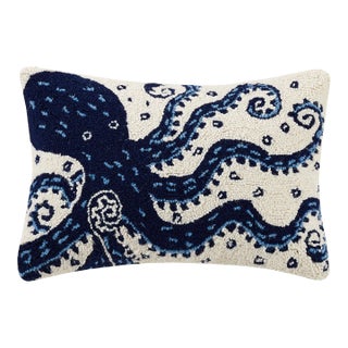 Navy Octupus Hook Pillow, 12" x 18" For Sale