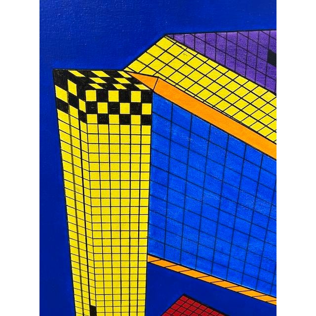Blue Large Scale Geometric Abstract Painting by Dee Brown c.1980 For Sale - Image 8 of 9