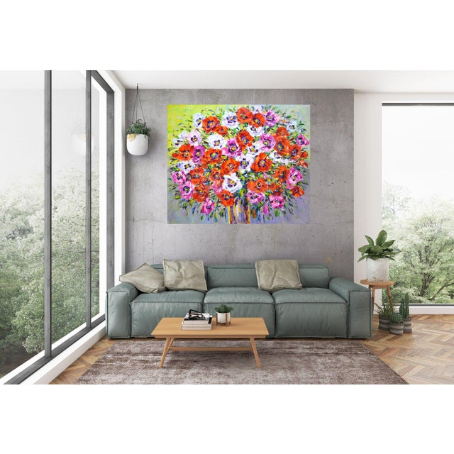 Red Early 21st Century Poppies. Modern Original Hand Painted For Sale - Image 8 of 11