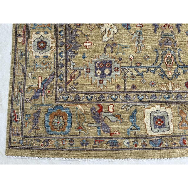 2000 - 2009 8'4" X 10' Serapi Heriz Design Carpet, Camel and Blue For Sale - Image 5 of 10