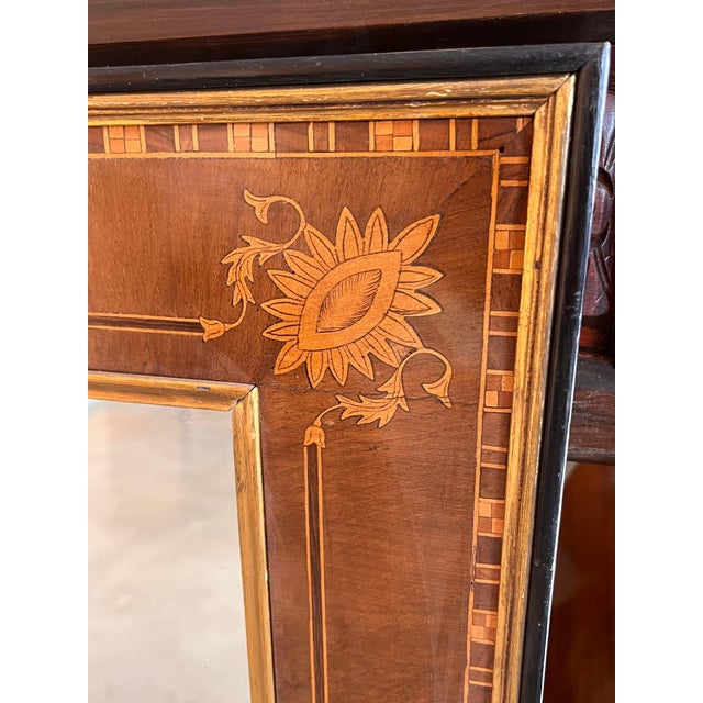 19th Antique Marquetry Inlaid Mahogany Mirror For Sale - Image 4 of 18