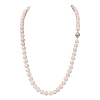 Akoya Pearl Diamond Necklace 22" 18k Gold 8.5 mm Certified For Sale
