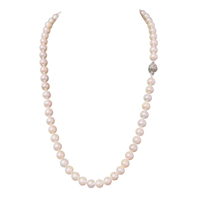Akoya Pearl Diamond Necklace 22" 18k Gold 8.5 mm Certified For Sale