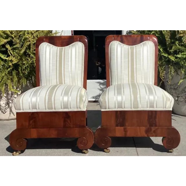 Art Deco Pair of Unusual Antique Art Deco Mahogany Slipper Chairs For Sale - Image 3 of 7