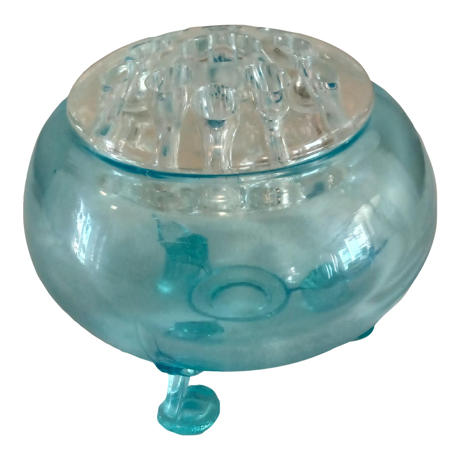 Vintage 1950's Viking Colonial Blue Flowerlite Frog 4 1/4