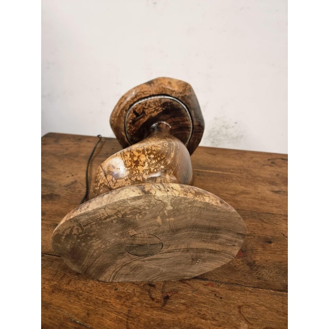 Rustic Hand-Carved Wooden Mushroom Table Lamp with Integrated Led For Sale - Image 3 of 18