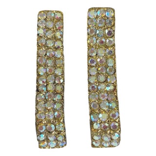 VTG 1950s-1960s Borealis Rhinestone Shoe Clips Gold Tone 2pc Set For Sale