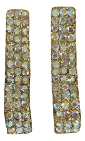 VTG 1950s-1960s Borealis Rhinestone Shoe Clips Gold Tone 2pc Set