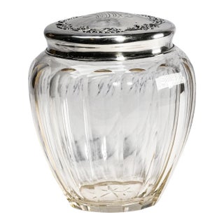 Wonderful Large Antique Sterling Silver Crystal Vanity Jar Edwardian Faceted Dresser Cut Crystal For Sale