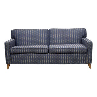 Vintage Mid Century Modern Dunbar Style Low Profile Sofa on Splayed Wood Legs 73” For Sale