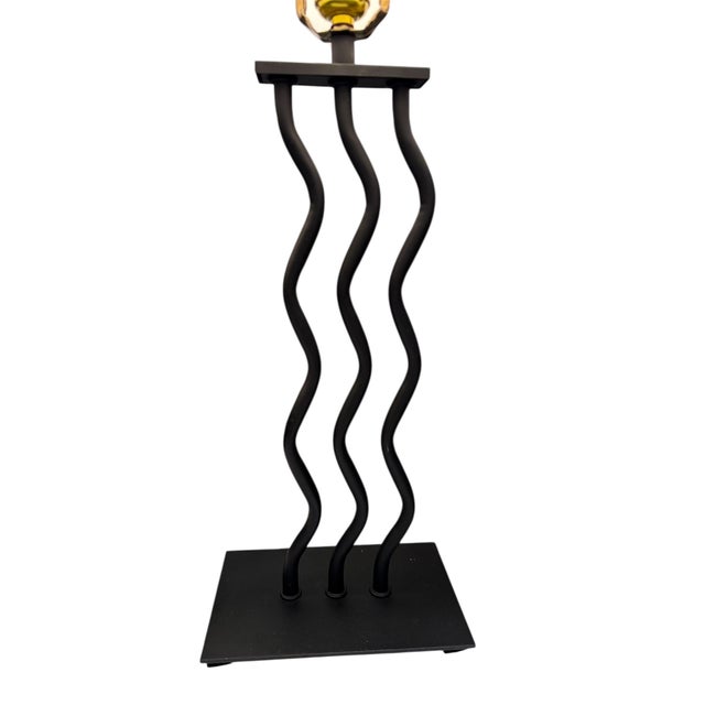 Postmodern Pair Post Modern Squiggly Lamps Iron 1980's Wave For Sale - Image 3 of 18
