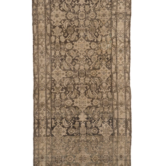 1900 - 1909 Antique Malayer Hand Knotted Wool Runner, Taupe, 3ft 3in X 14ft 9in For Sale - Image 5 of 7