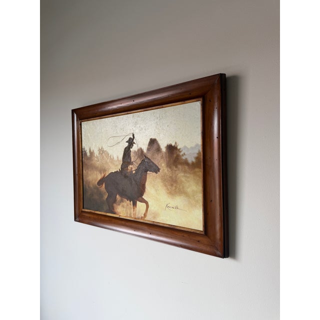 Rustic Vintage Kenneth Rustic Western Cowboy Oil on Canvas Painting – Framed For Sale - Image 3 of 15