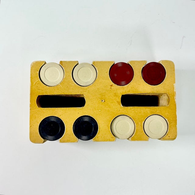 1950s Vintage Boho Chic Americana Poker Chips and Wood Caddy For Sale - Image 10 of 10