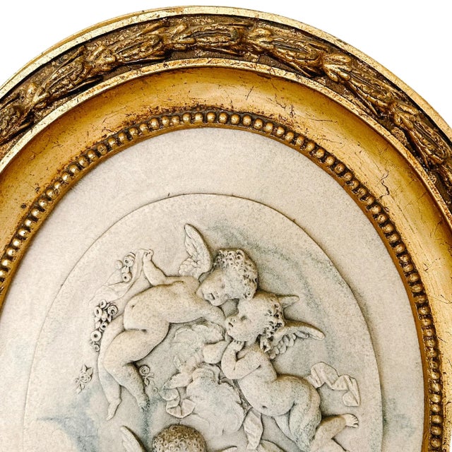 French Vintage French Wall Plaque With Winged Cherubs by Mme Leon Bertaux For Sale - Image 3 of 10