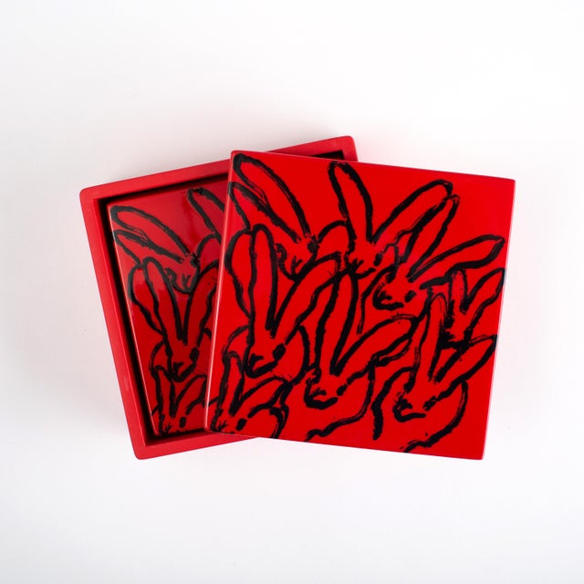 Abstract Hunt Slonem Red Bunny Coaster Box Set - Set of 5 For Sale - Image 3 of 3